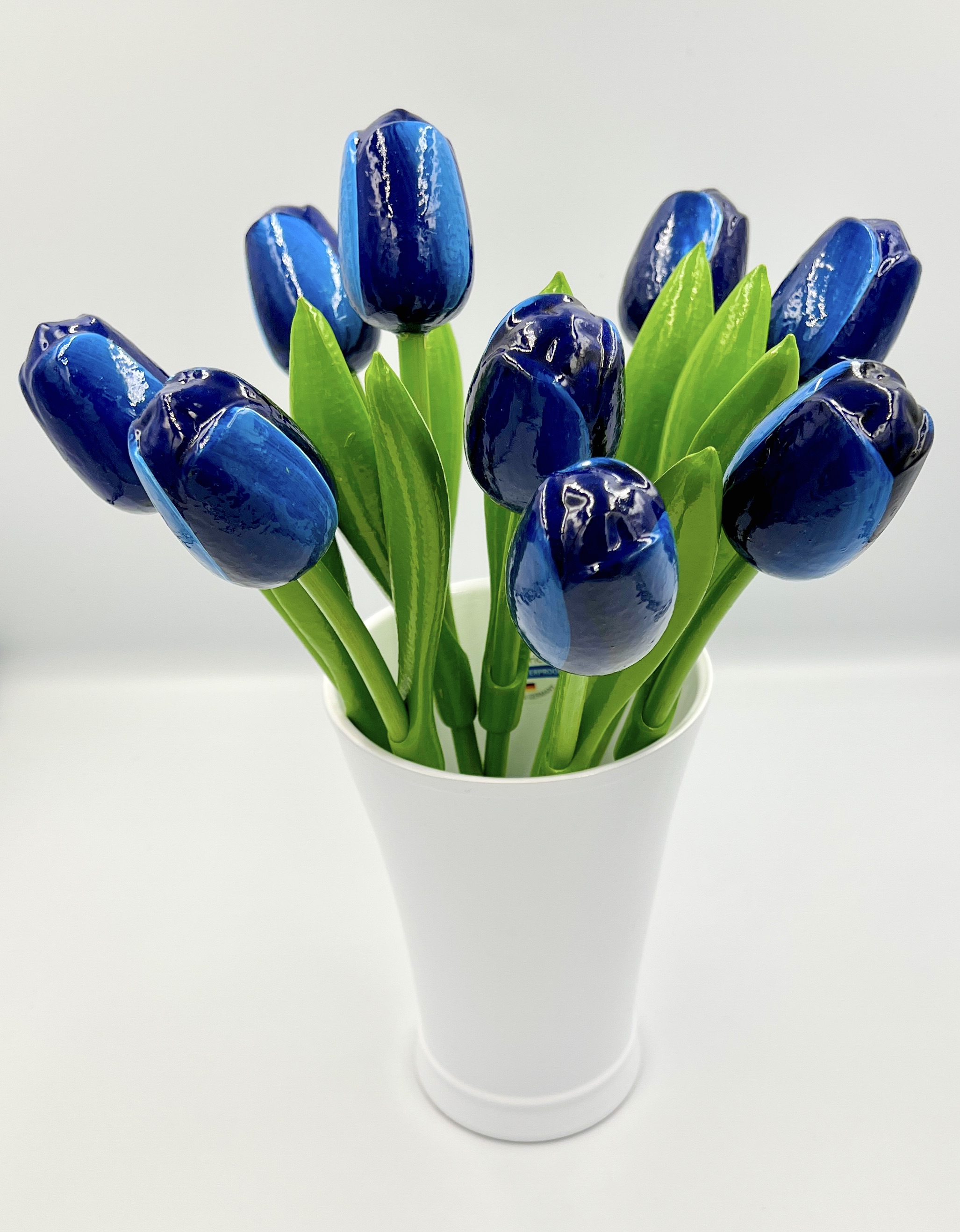 Holztulpen im Holländischen Stil, blau, 9 Tulpen, 34 cm hoch, handbemalt, Tulpenstrauß, Tischschmuck, Dekoration, Cottagecore, ohne Tulpenvase