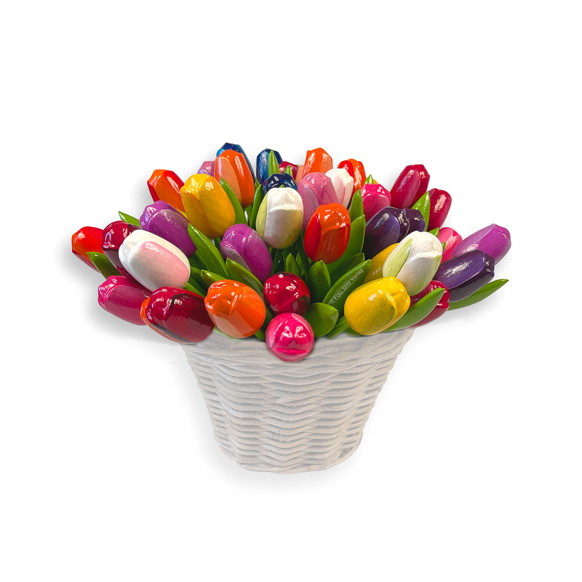 32 Holztulpen, 34 cm hoch, im Holländischen Stil, handbemalt, bunt sortiert, im Bund 32 Holztulpen, 34 cm hoch, im Holländischen Stil, handbemalt, bunt sortiert, im Bund