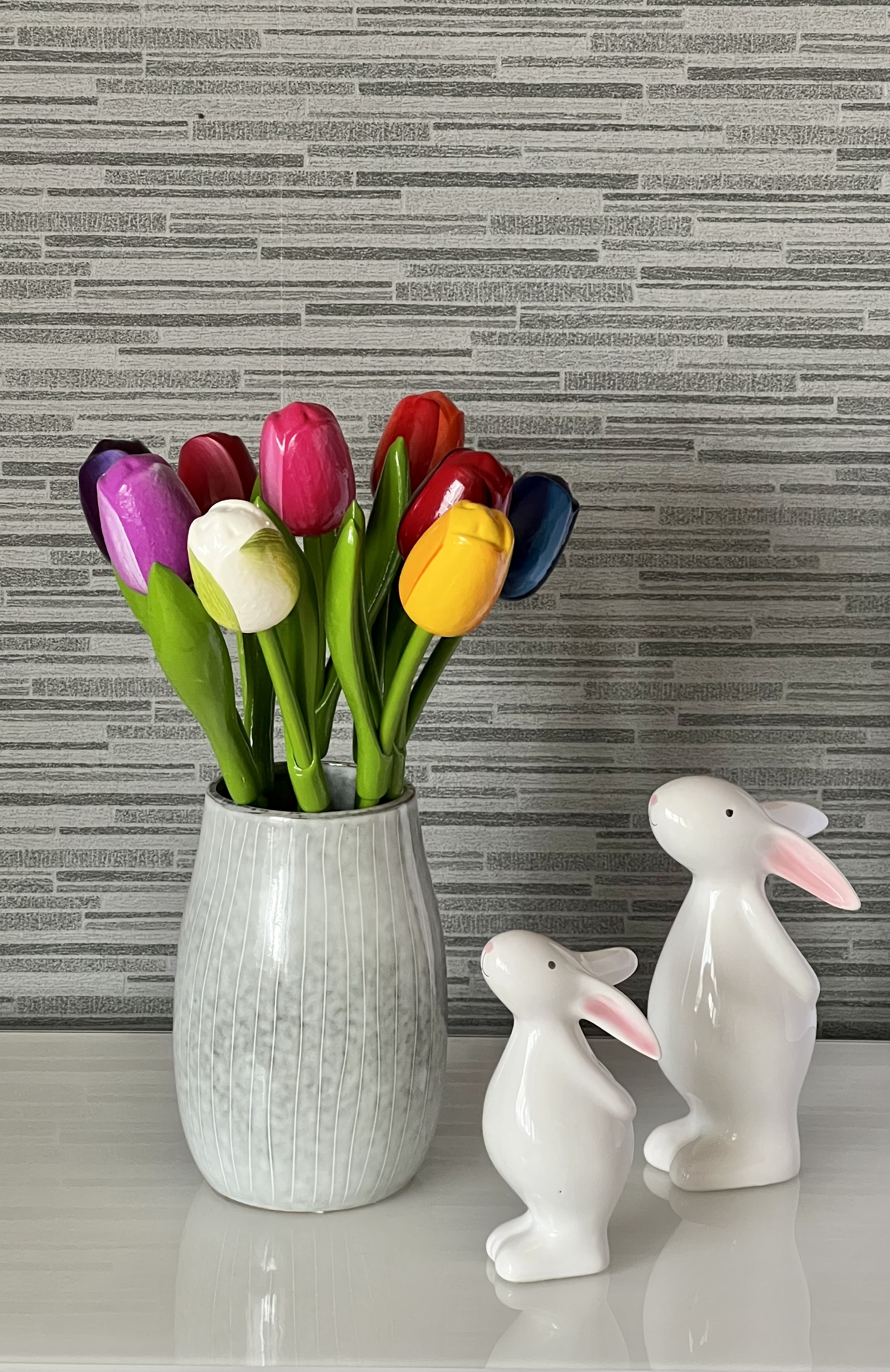 store-ohne-hg Holztulpen, Strauss Tulpen, 9 Tulpen aus Holz, Hoehe 34 cm, Oster Deko 3
