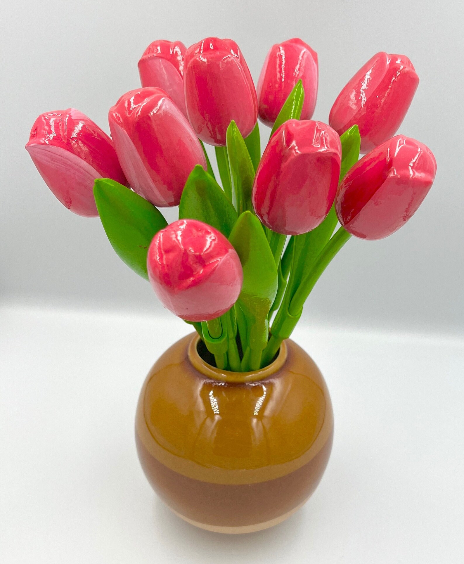 Holztulpen im Holländischen Stil,, pink-weiß, 34 cm, Blumenstrauß 9 Tulpen, Handmade, Frühlingsblumen Cottagecore Dekor, Geschenk für sie, Muttertag